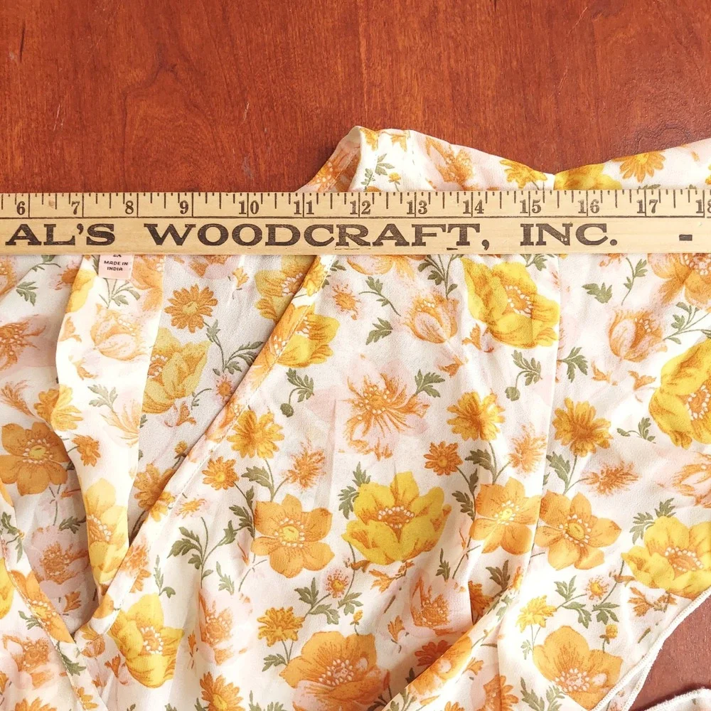 Womens 2X Floral Midi Dress Cottagecore Prairie Romantic Faux Wrap Tie Belt - Picture 9 of 11